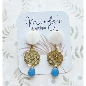 Handmade artisan blue chalcedony quartz nestle in 
18k gold plating earrings